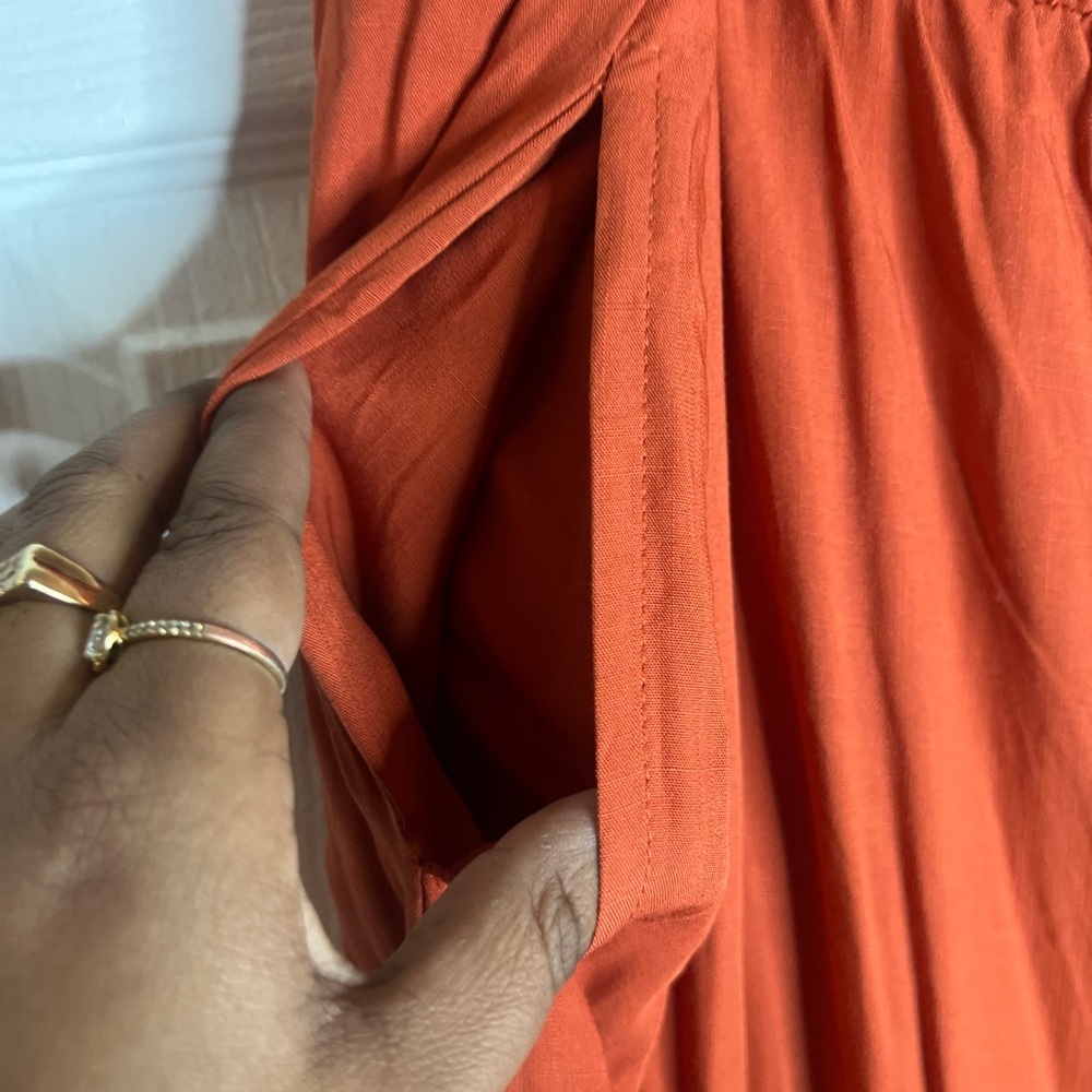Bohemian Flowy Wide Leg Pants Rust Orange Women’s Size 26-28 Lace Hem pockets - Picture 4 of 12